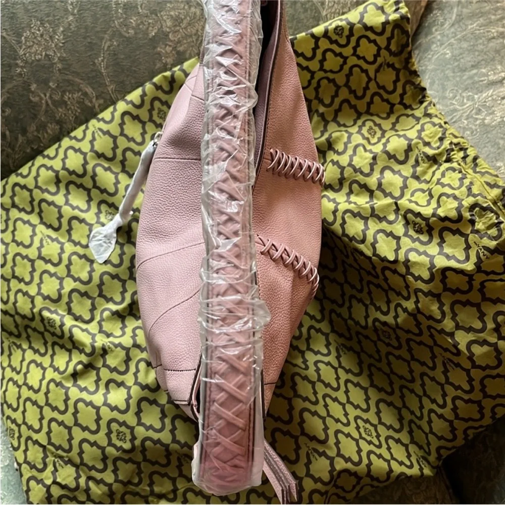 orYANY Pink Hobo Bag with Silver Handle and Decorative Stitching